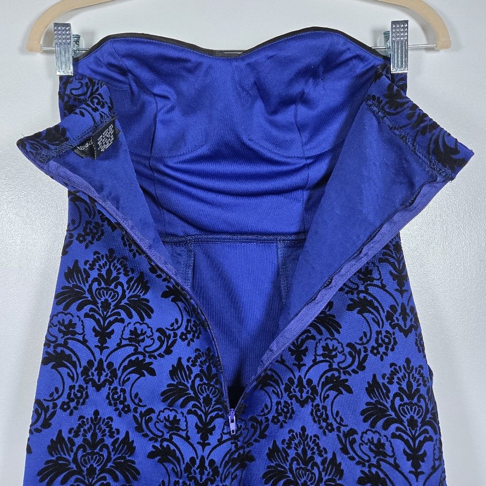 Teeze Me Royal Blue Black Velvet Strapless Sexy Cocktail Mini Dress Juniors 1/2 - Picture 9 of 12